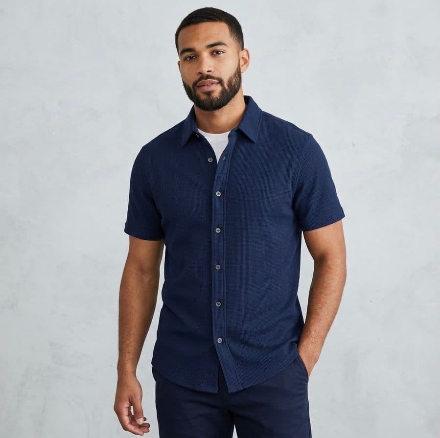 Camisa Wafle Azul Marino